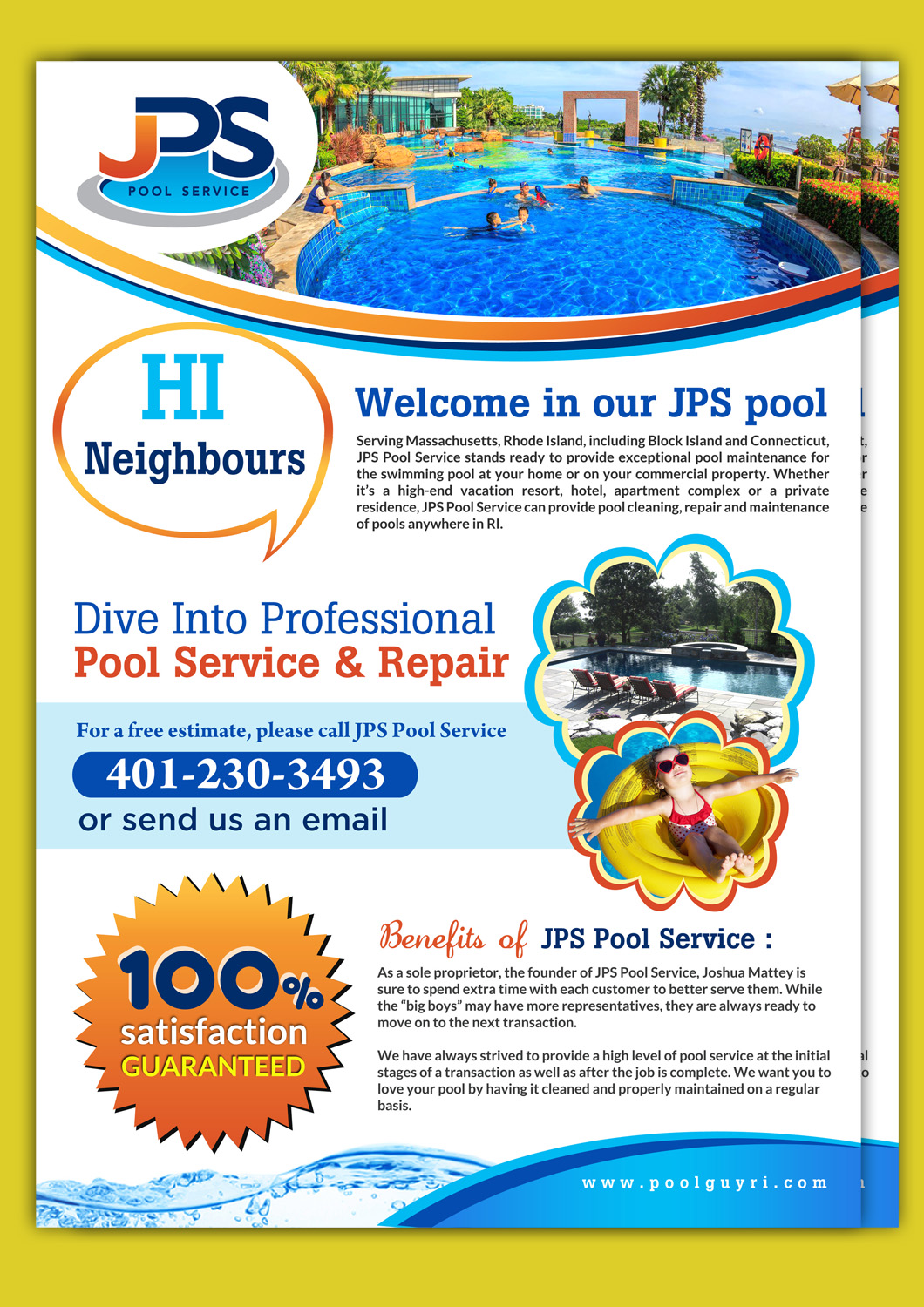 Flyer Design by debdesign for JPS POOL SERVICE | Design #13218473