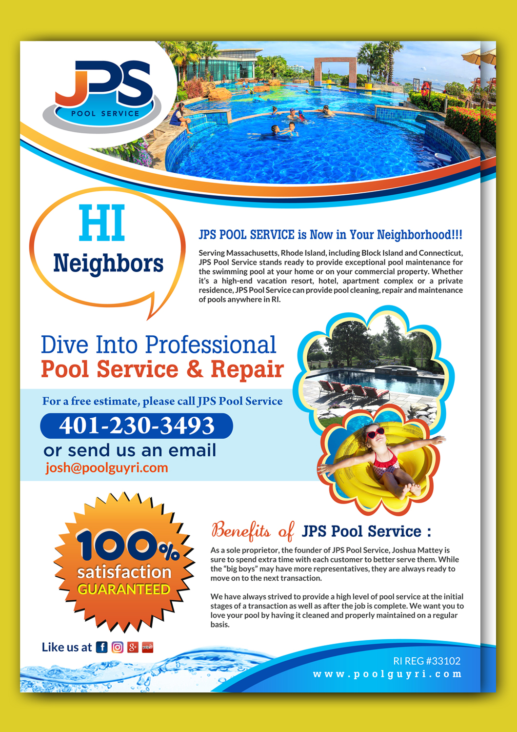 Design de Flyer par debdesign pour JPS POOL SERVICE | Design #13332467