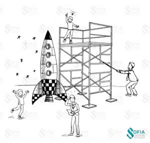 Editorial picture showing the challenges of building something | Illustration Design by SofiaDesignStudio