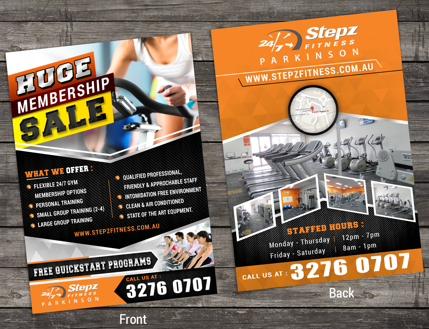 elegant playful gym flyer design for stepz fitness parkinson by sd