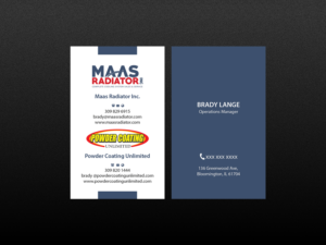 Diseño de Tarjeta de Presentación por Creations Box 2015 para Maas Radiator Inc | Diseño: #13210112