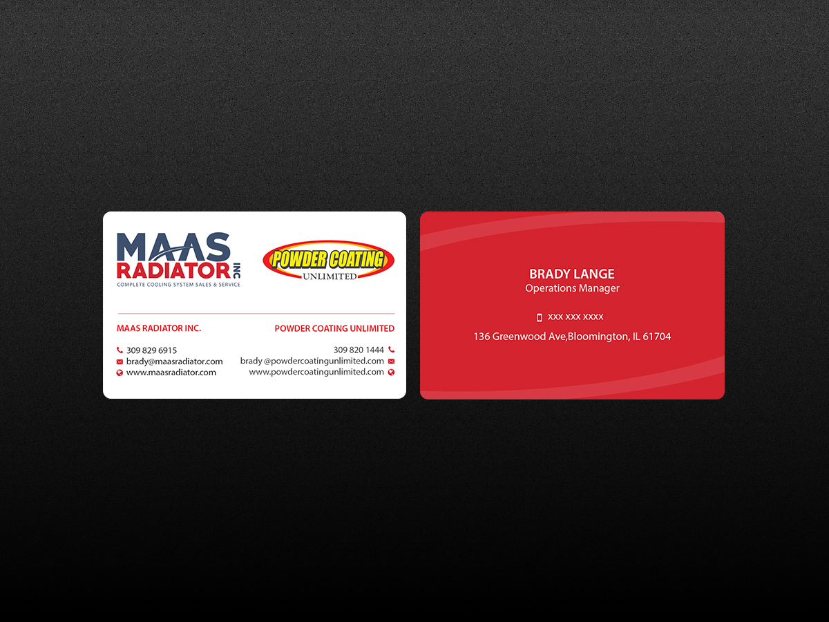 Diseño de Tarjeta de Presentación por Creations Box 2015 para Maas Radiator Inc | Diseño #13223807