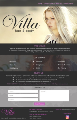 Diseño Web por Sharmistha para Villa Hair and Body | Diseño #13238770