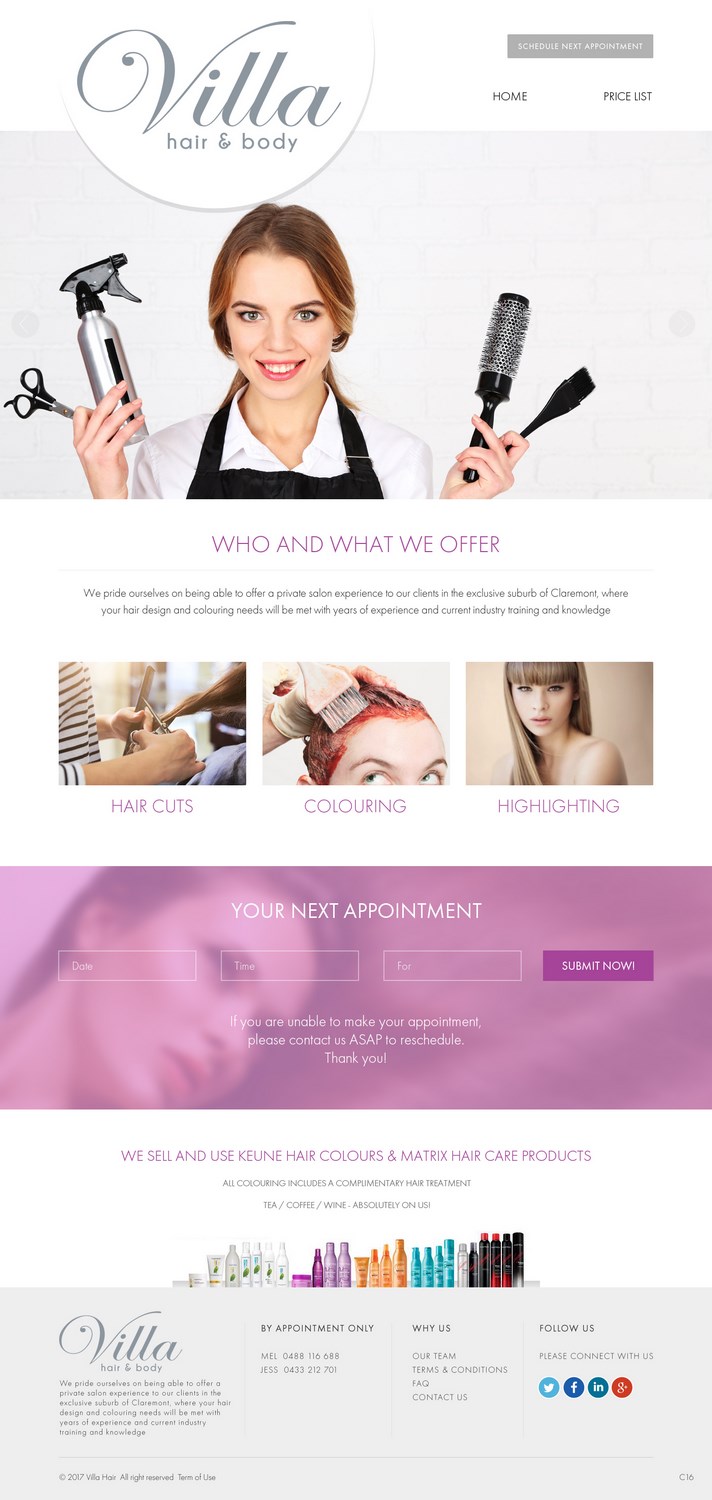Web Design by pb for Villa Hair and Body | Design #13237584