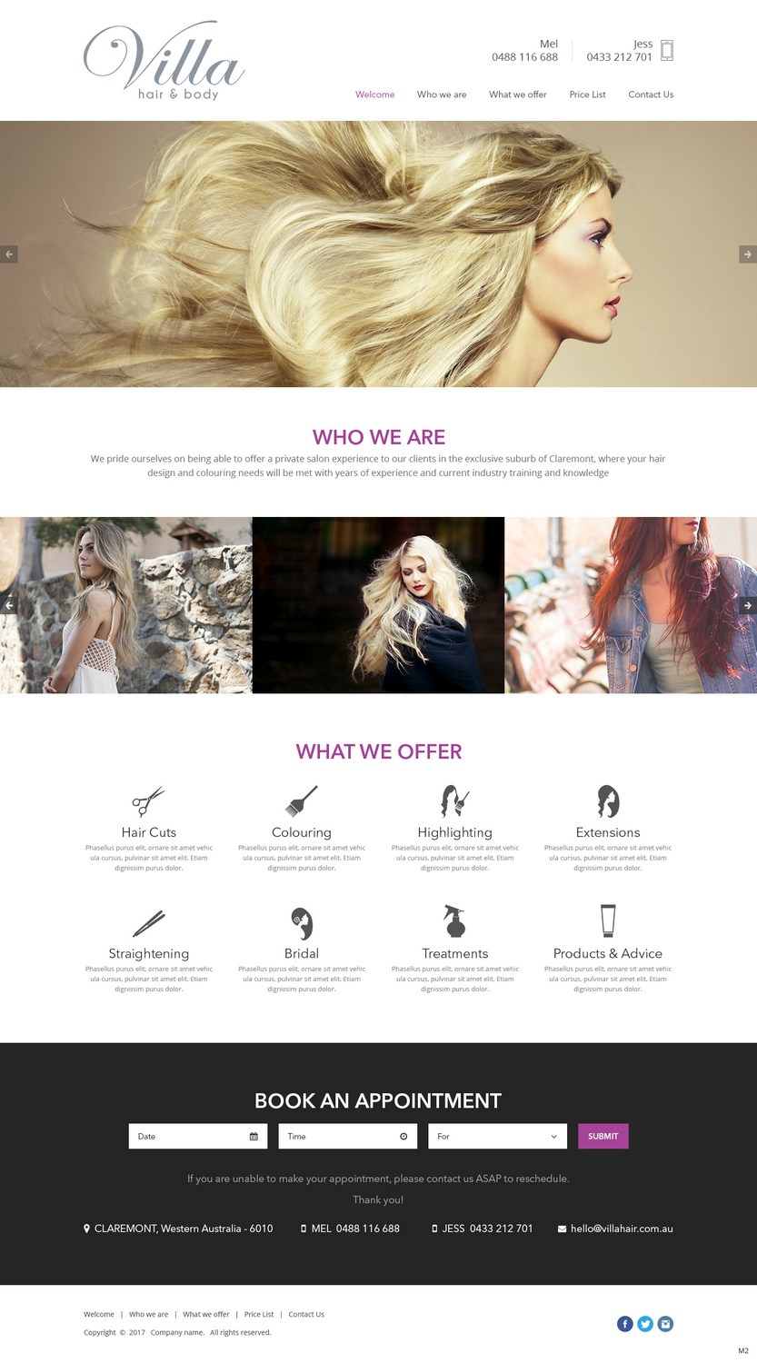 Web Design by pb for Villa Hair and Body | Design #13237605