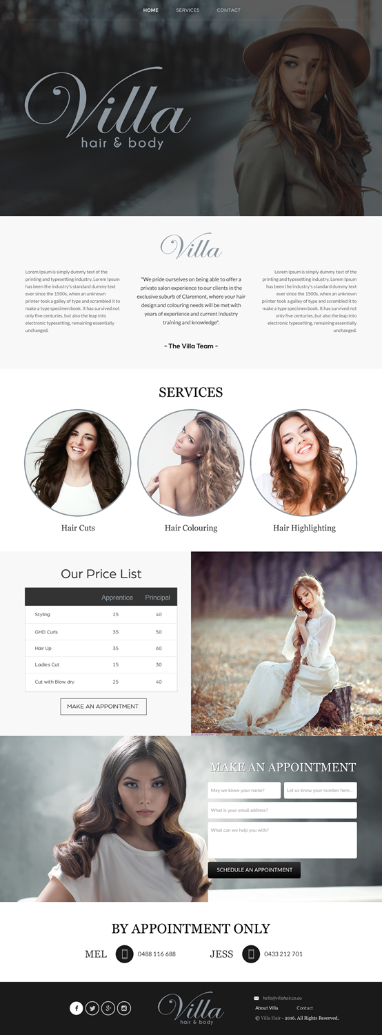 Web Design by rightway for Villa Hair and Body | Design #13235383