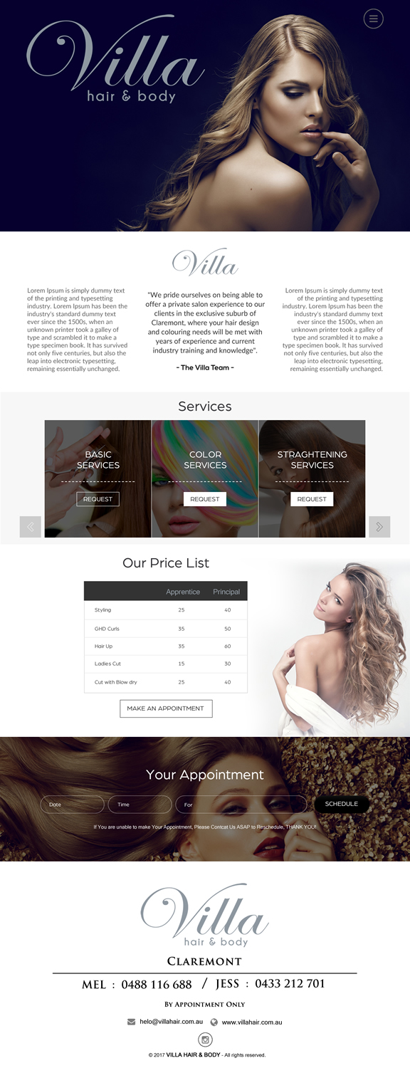 Web Design by rightway for Villa Hair and Body | Design #13236015