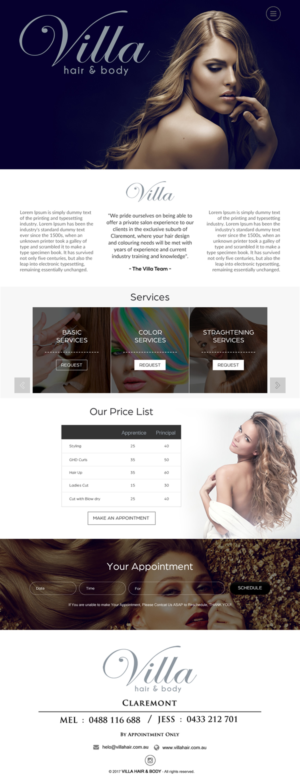 Web Design by rightway for Villa Hair and Body | Design: #13236015