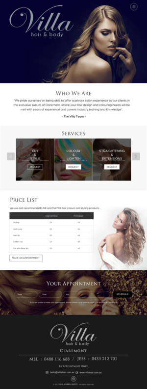 Web Design by rightway for Villa Hair and Body | Design: #13240593