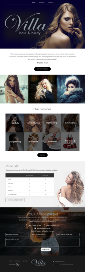 Diseño Web por rightway para Villa Hair and Body | Diseño: #13242393