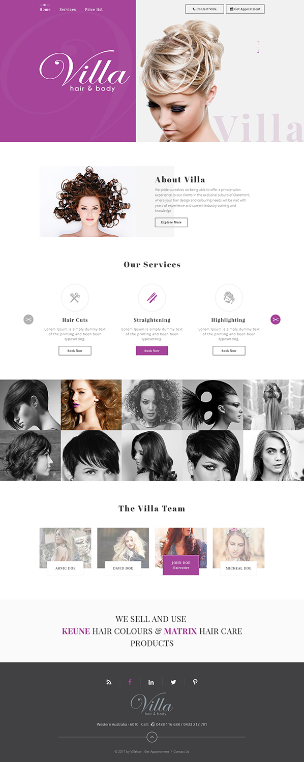 Web Design par Ved Web Services pour Villa Hair and Body | Design #13236539