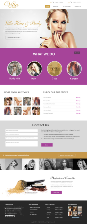 Diseño Web por Xclusive Designer para Villa Hair and Body | Diseño #13233678