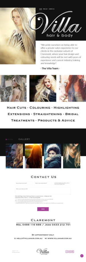 Web Design by DesignersLounge for Villa Hair and Body | Design: #13238841