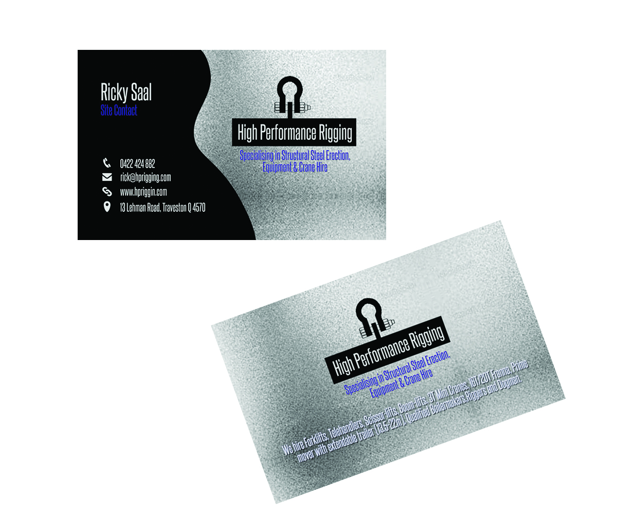 Business Card Design by  Ladyluck Innovations for High Performance Rigging | Design #2471657
