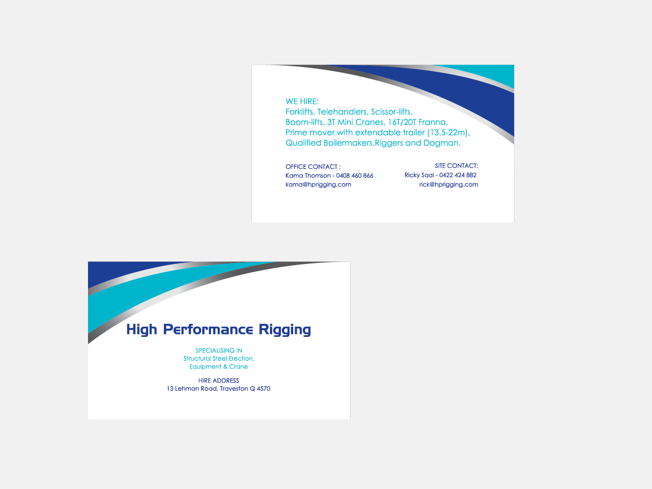 Business Card Design by Preethu for High Performance Rigging | Design #2487327