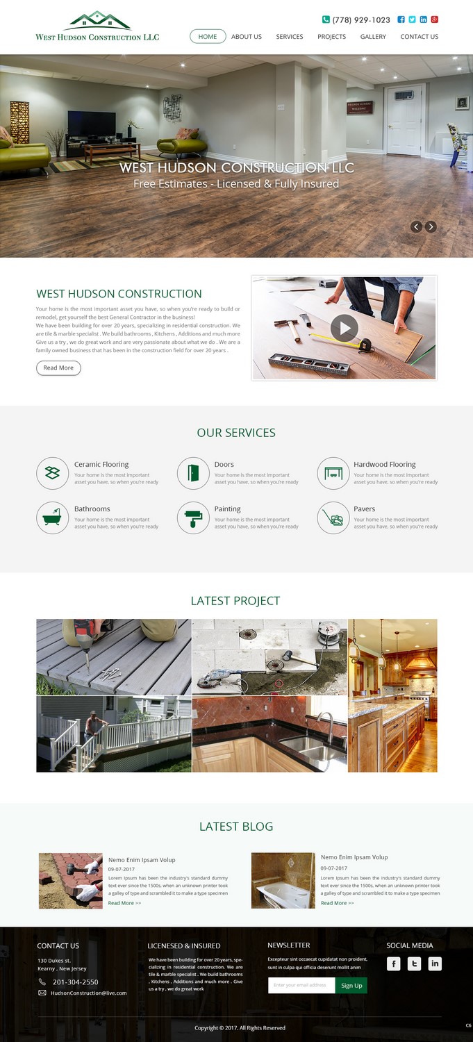 Diseño Web por pb para West Hudson Construction LLC | Diseño #13316475
