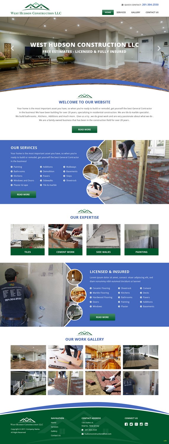 Diseño Web por pb para West Hudson Construction LLC | Diseño #13332349