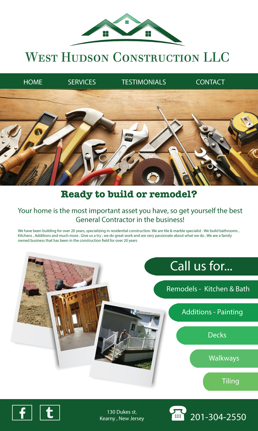 Web Design by MirenD for West Hudson Construction LLC | Design #13418396