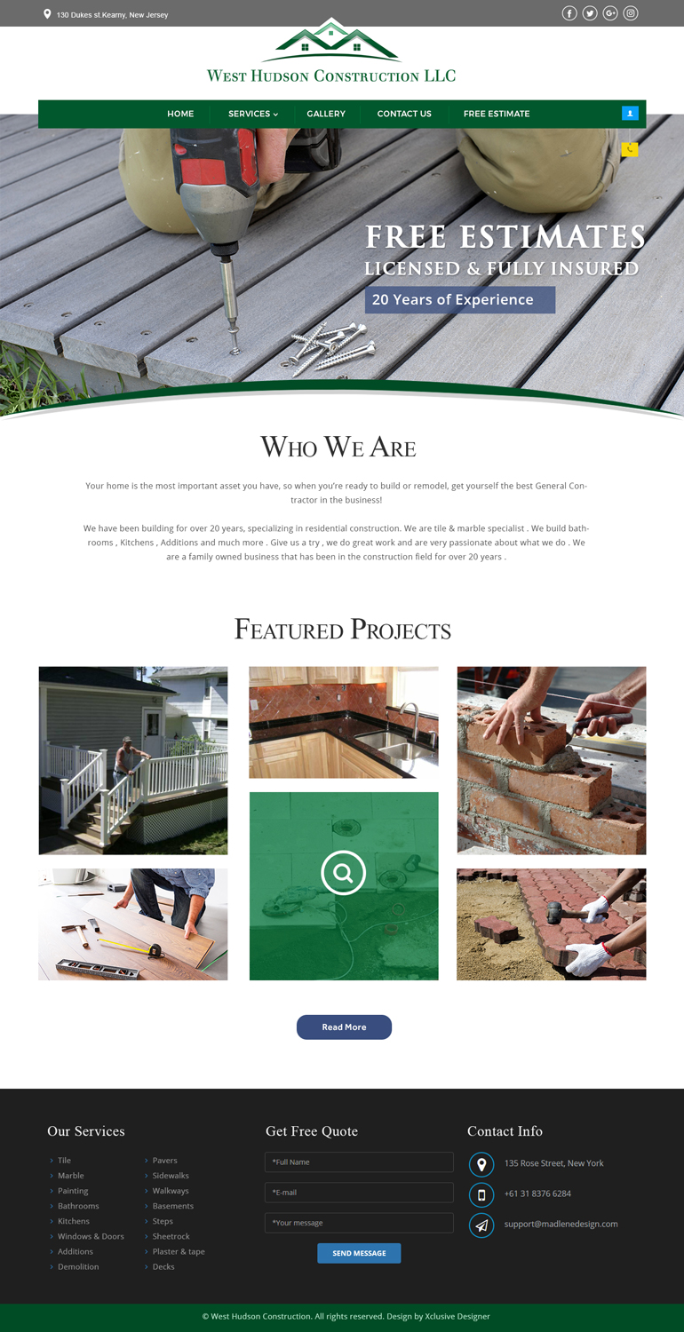 Web Design by Xclusive Designers for West Hudson Construction LLC | Design #13483153