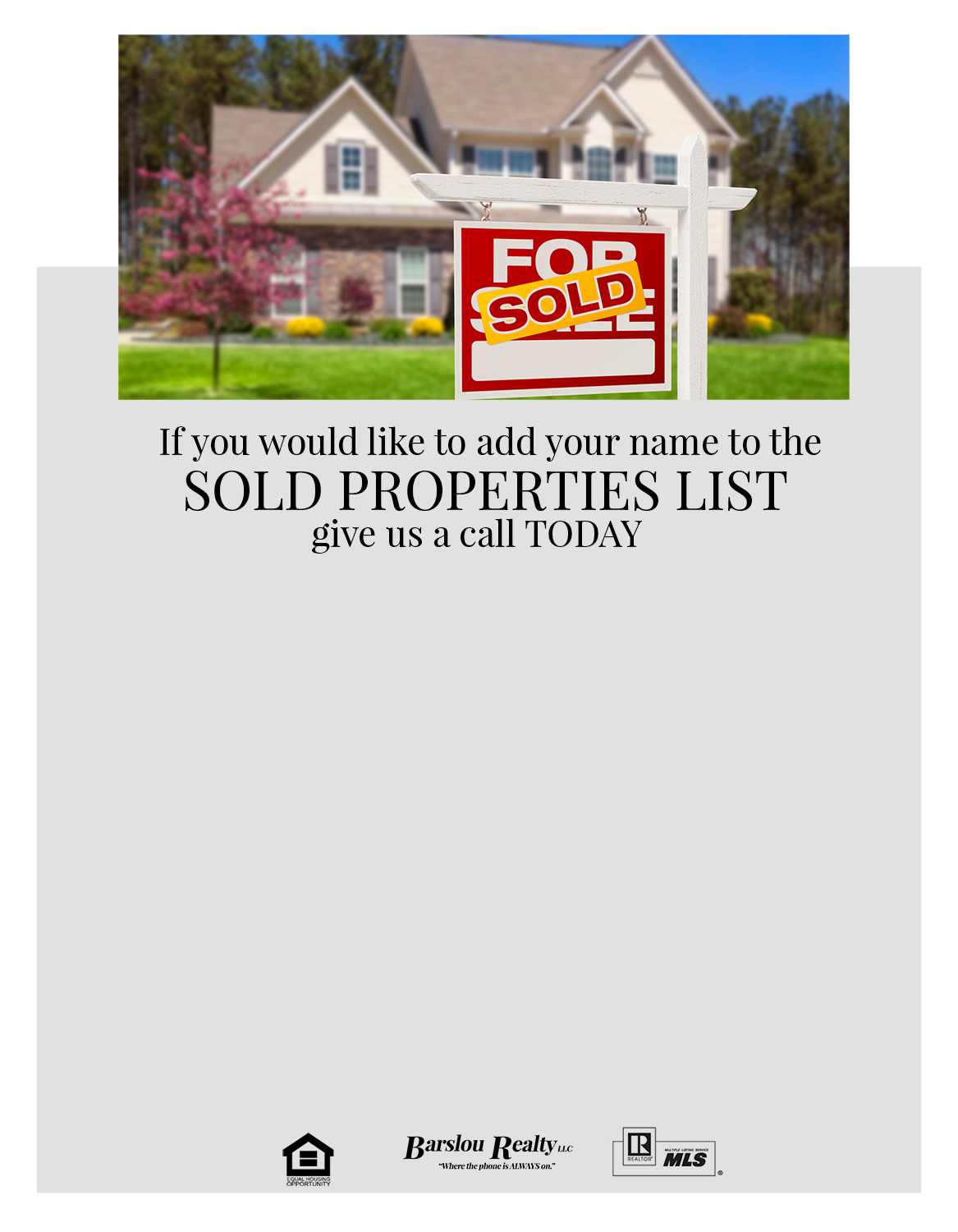 Diseño de Flyer por bvgraphic1 para Barslou Realty, LLC | Diseño #13363020