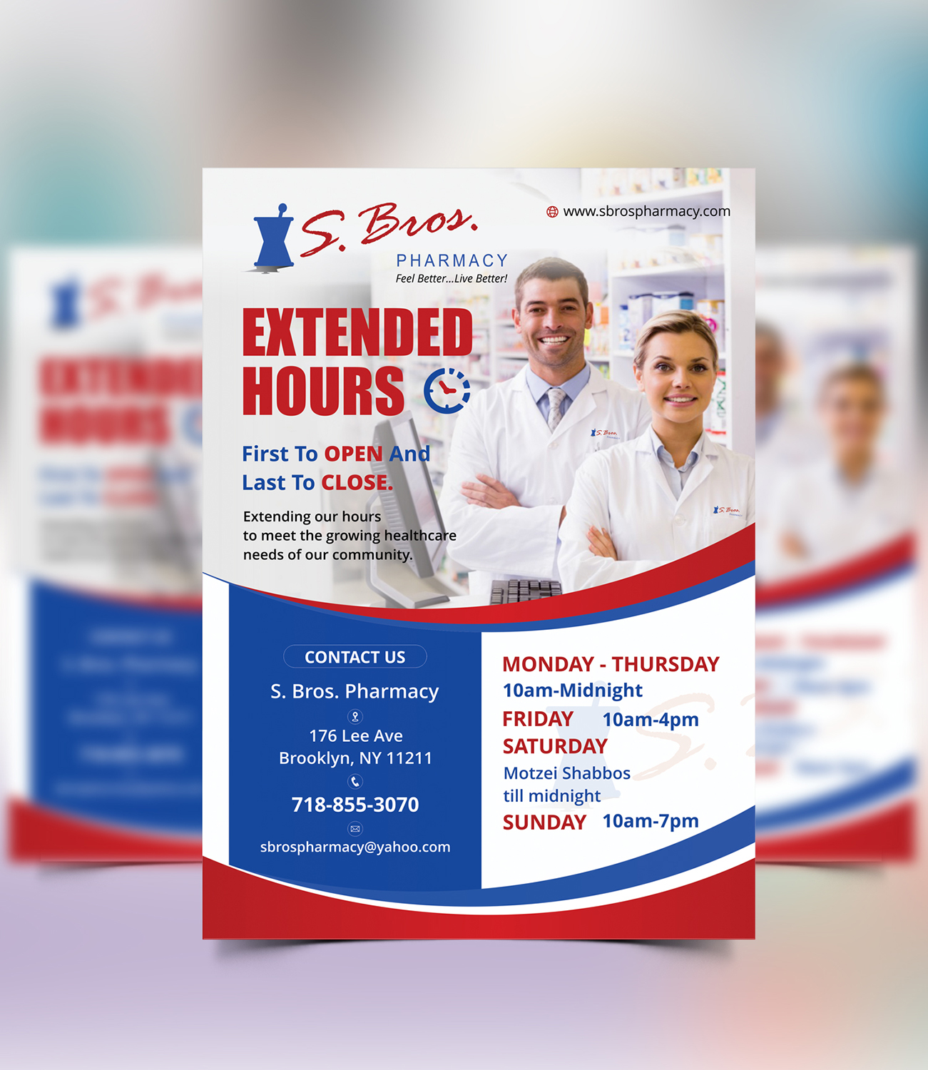 bold serious pharmacy flyer design for s bros pharmacy by store hours flyer