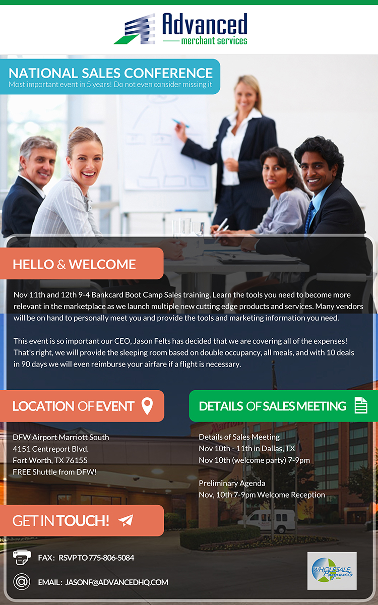 Einladungs-Design von Lucky Striker für Advanced Merchant Services | Design #2472518