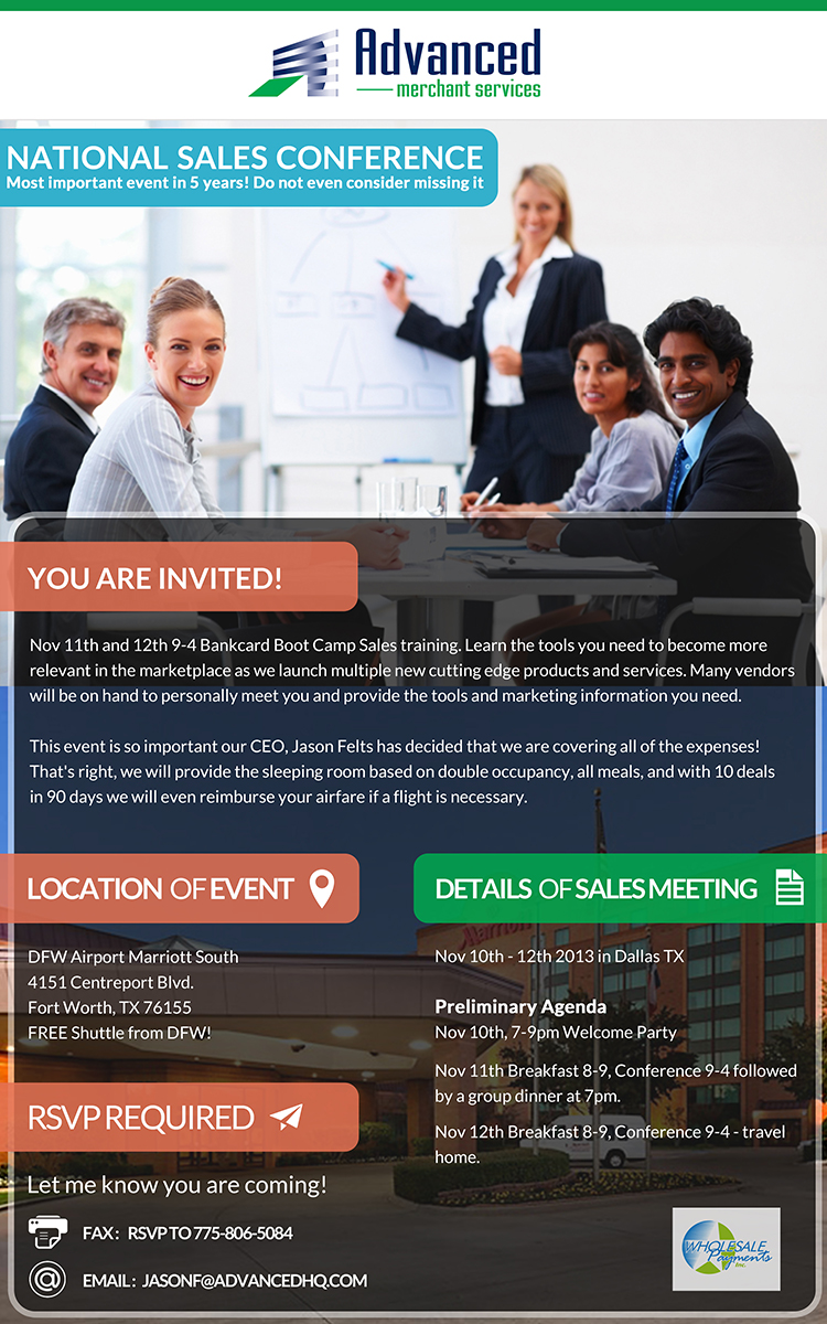 Einladungs-Design von Lucky Striker für Advanced Merchant Services | Design #2480273