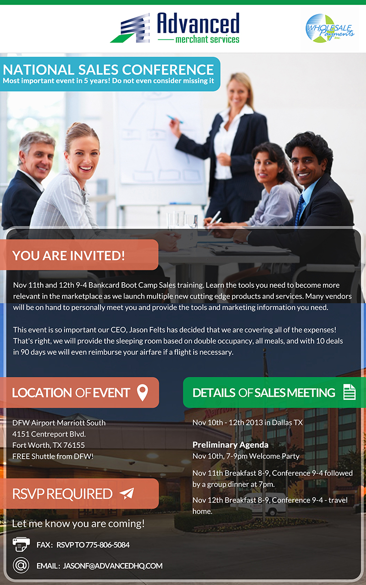 Einladungs-Design von Lucky Striker für Advanced Merchant Services | Design #2480274