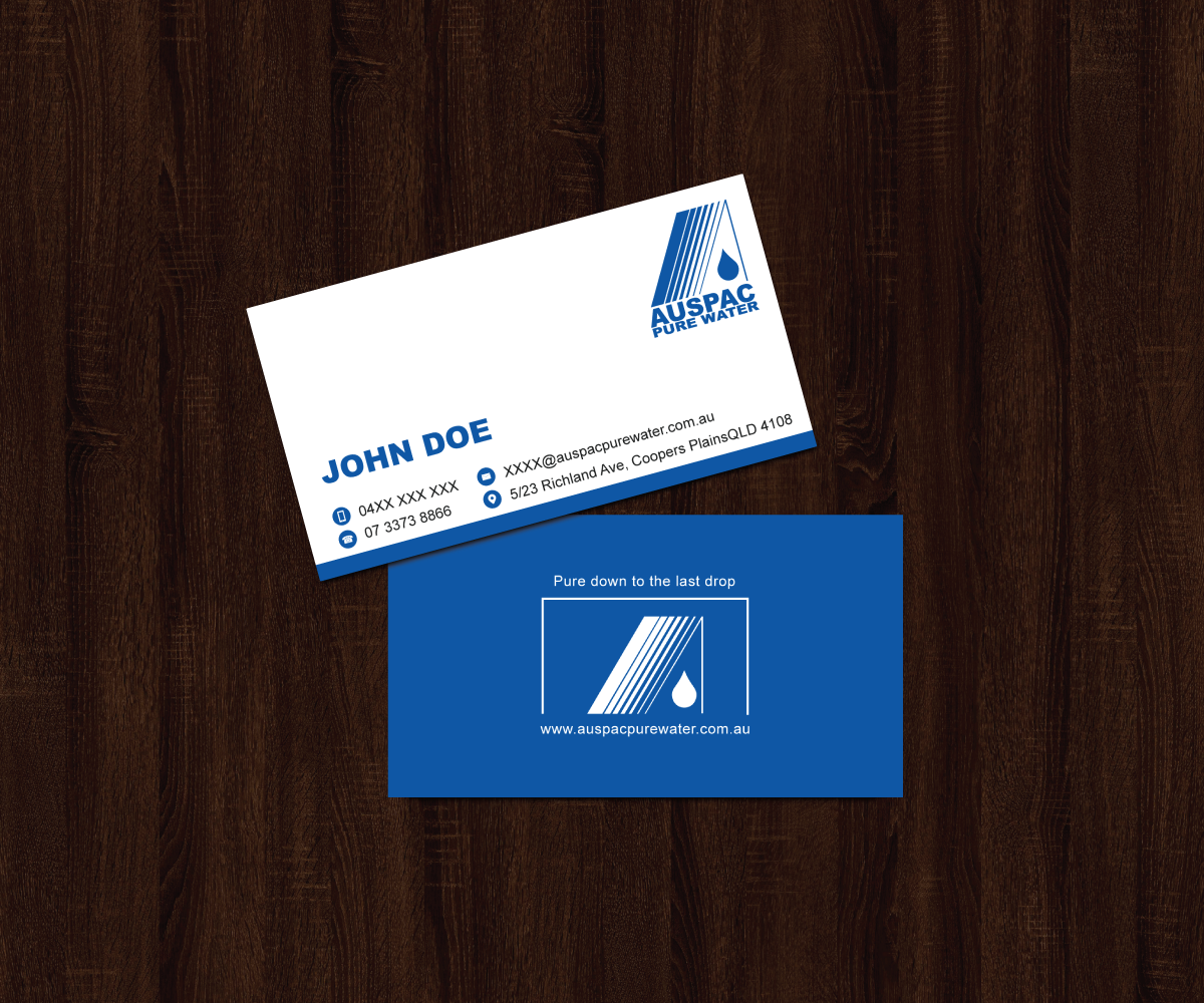 Business Card Design by JK18 for Auspac Pure Water P/L | Design #13408982