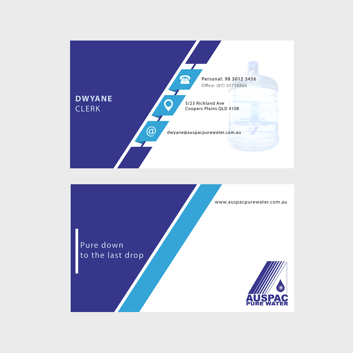 Business Card Design by dpdeb21 for Auspac Pure Water P/L | Design #13392790