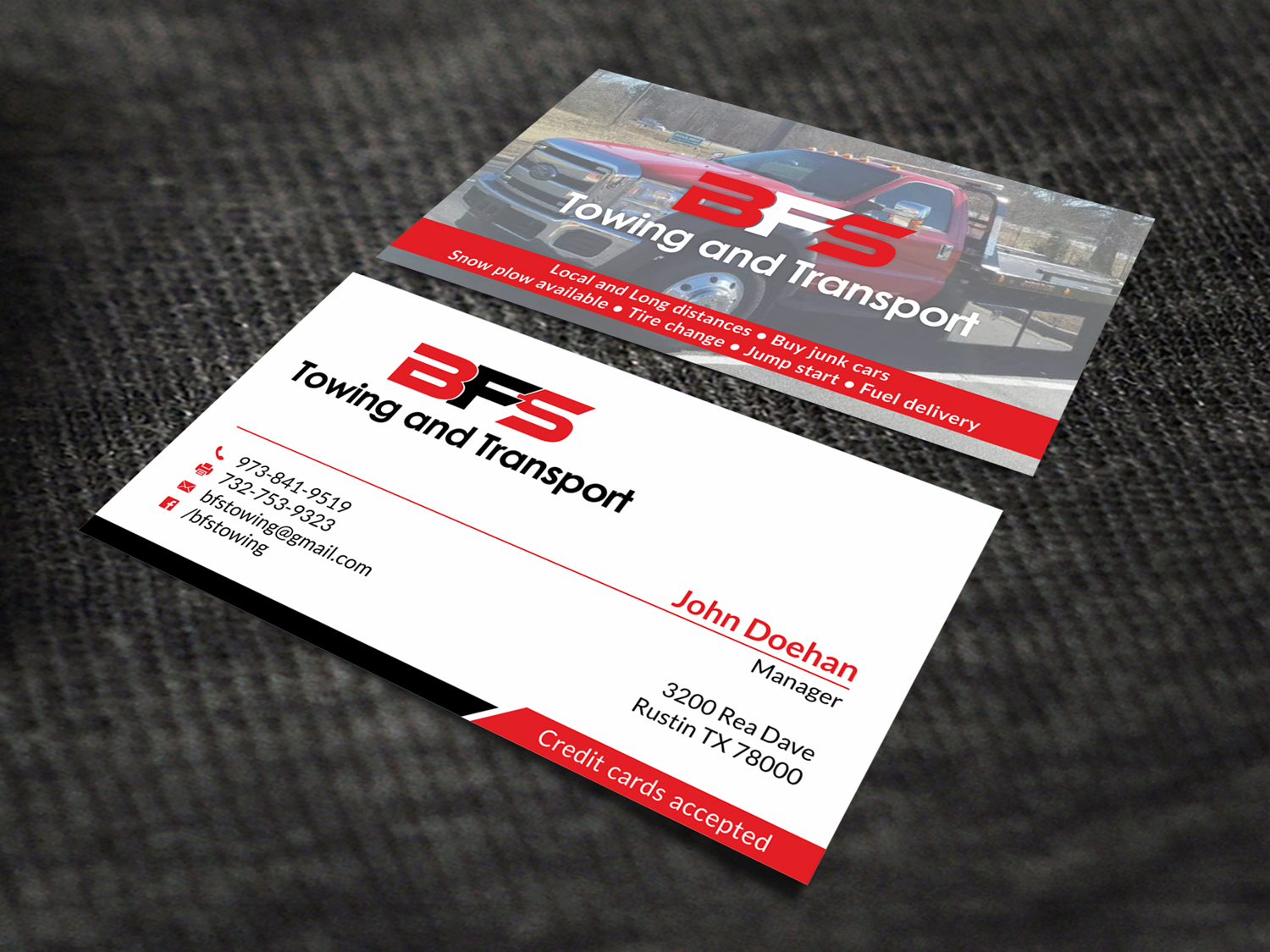 Business Card Design by SKYdesign for bfs towing & transport | Design #13461341