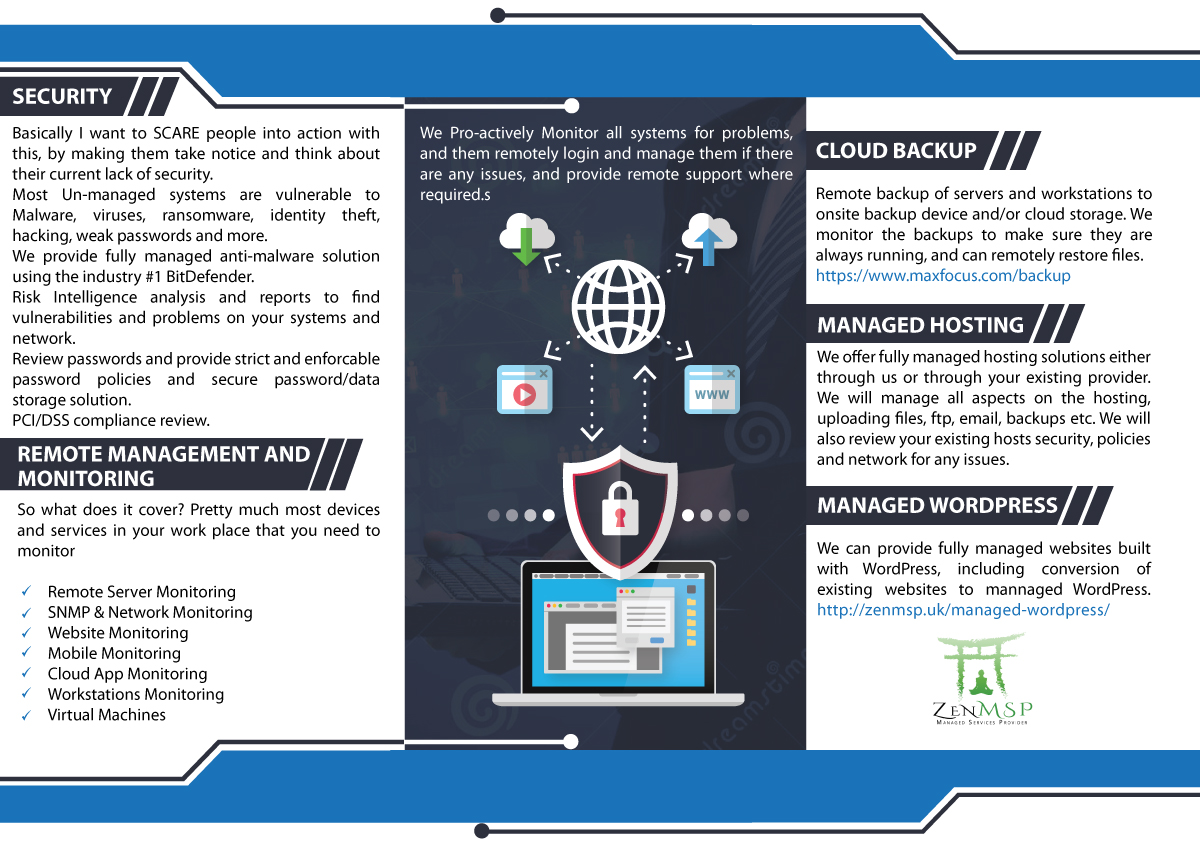 Diseño de Flyer por Impressive Sol para Zen Managed Services | Diseño #13516917