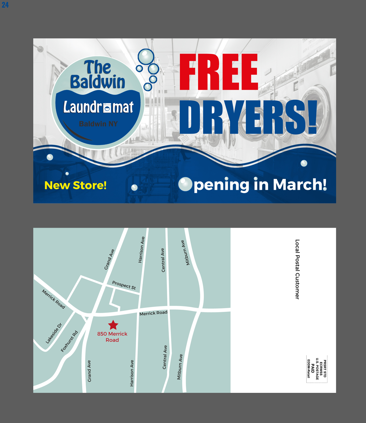 Postcard Design by uniquedesign10 for Tremont Laundry | Design #13589977