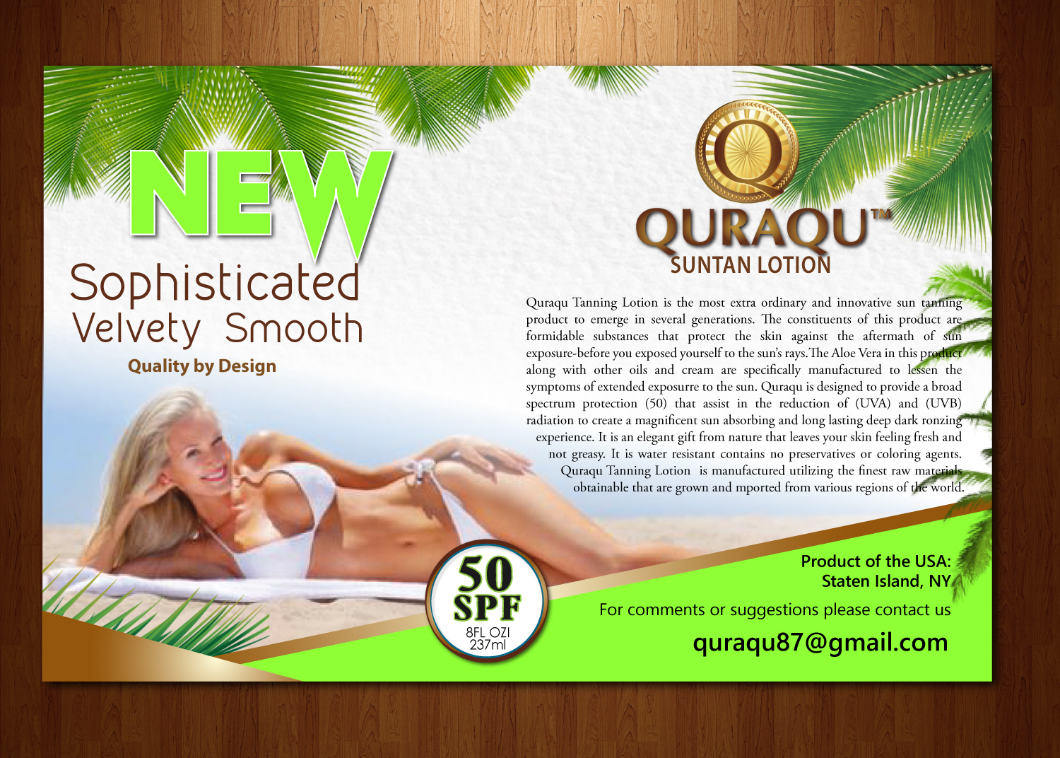 Diseño de Flyer por Shiya@India para QURAQU SUNTAN LOTION AND SUNSCREEN  | Diseño #13662782