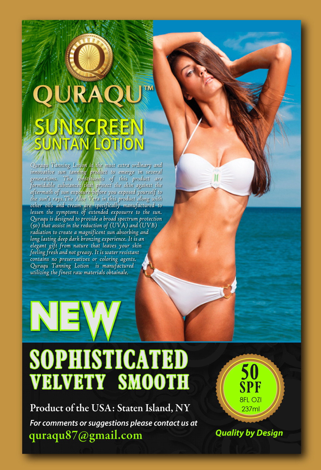 Design de Flyer par Shiya@India pour QURAQU SUNTAN LOTION AND SUNSCREEN  | Design #13707978