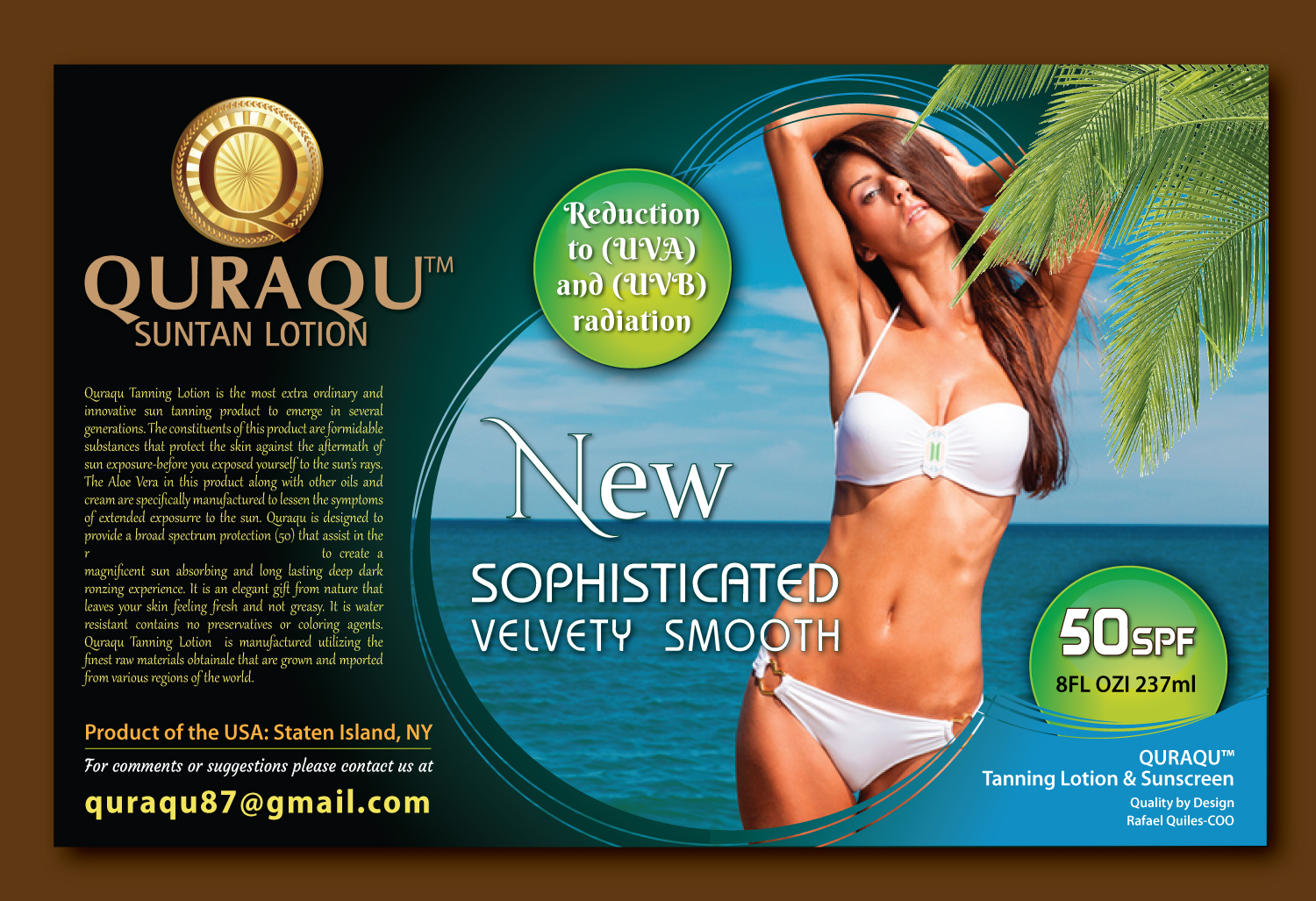 Design de Flyer par meet007 pour QURAQU SUNTAN LOTION AND SUNSCREEN  | Design #13602114