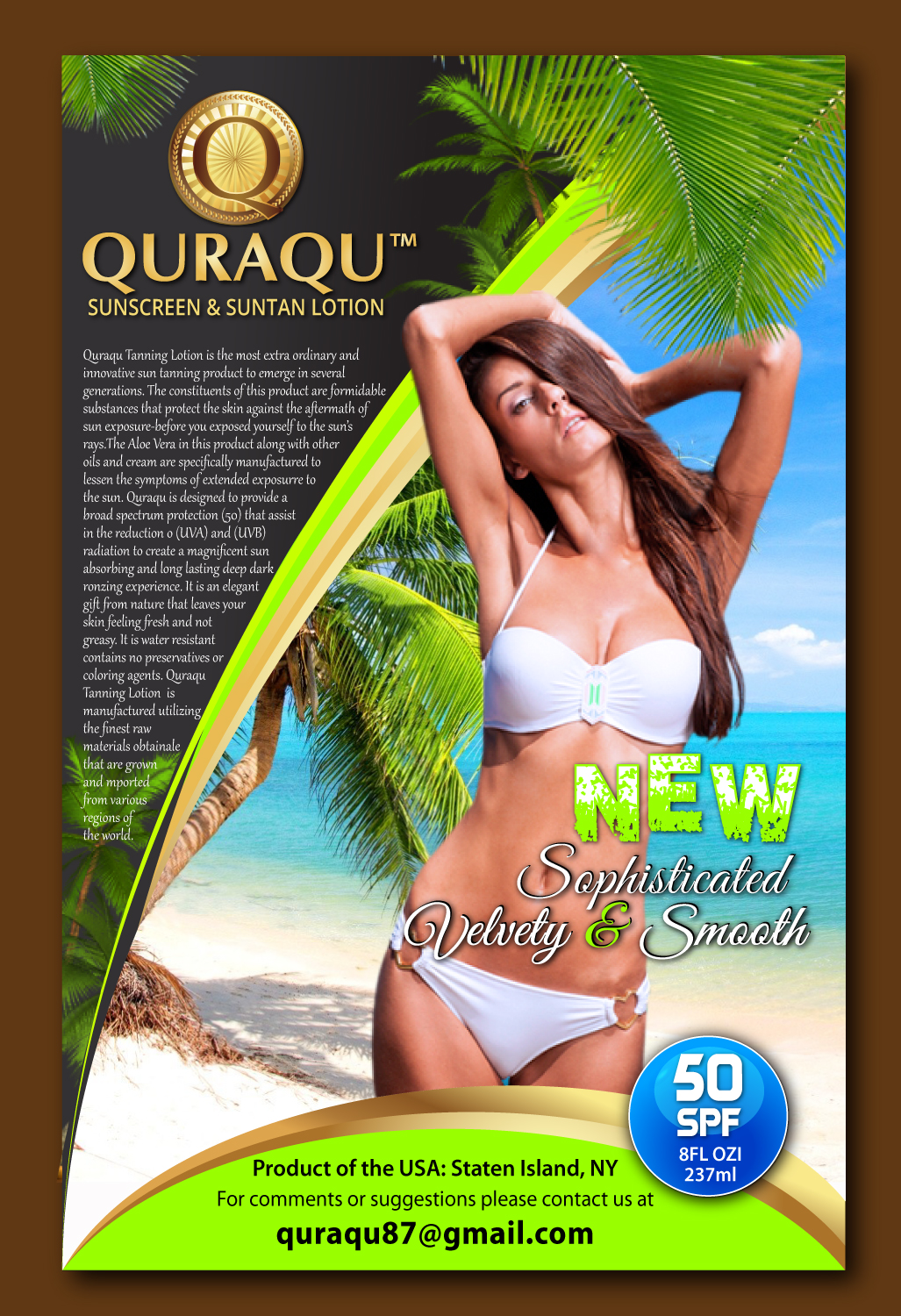 Design de Flyer par meet007 pour QURAQU SUNTAN LOTION AND SUNSCREEN  | Design #13614822