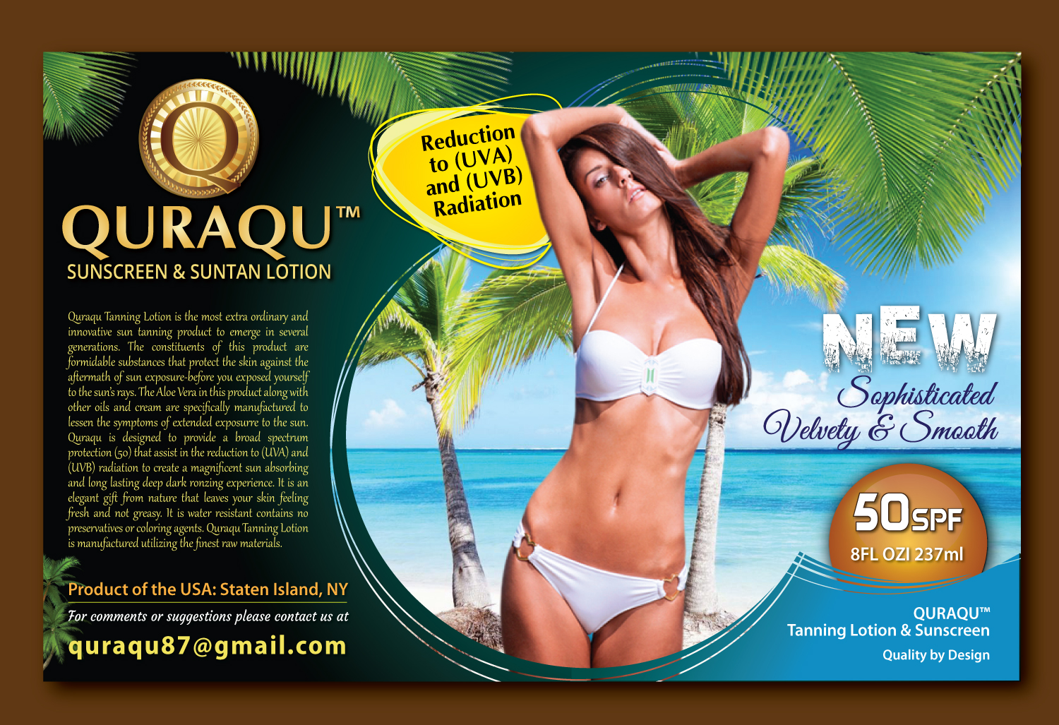 Flyer Design by meet007 for QURAQU SUNTAN LOTION AND SUNSCREEN  | Design #13616519
