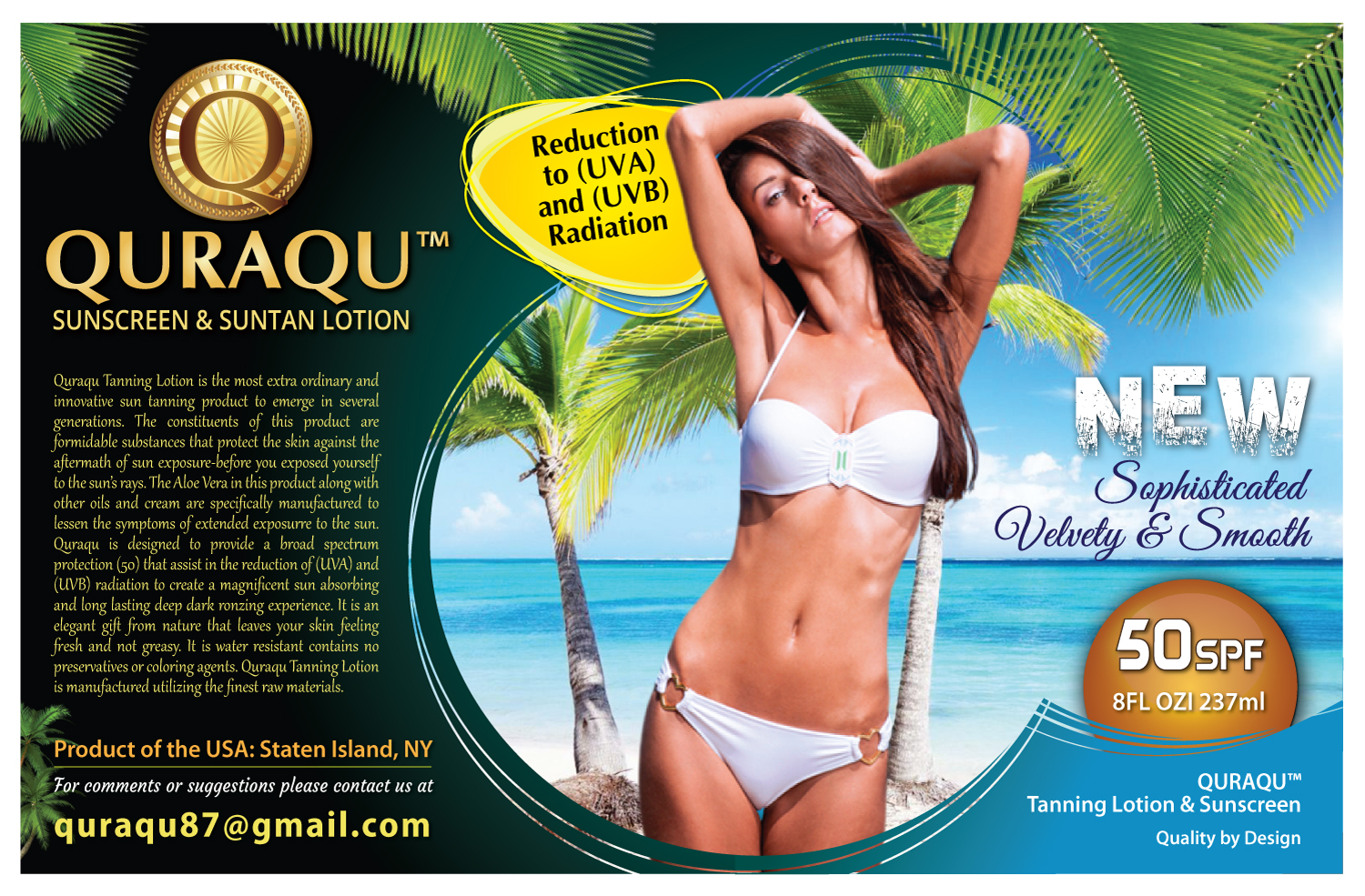 Design de Flyer par meet007 pour QURAQU SUNTAN LOTION AND SUNSCREEN  | Design #13672342