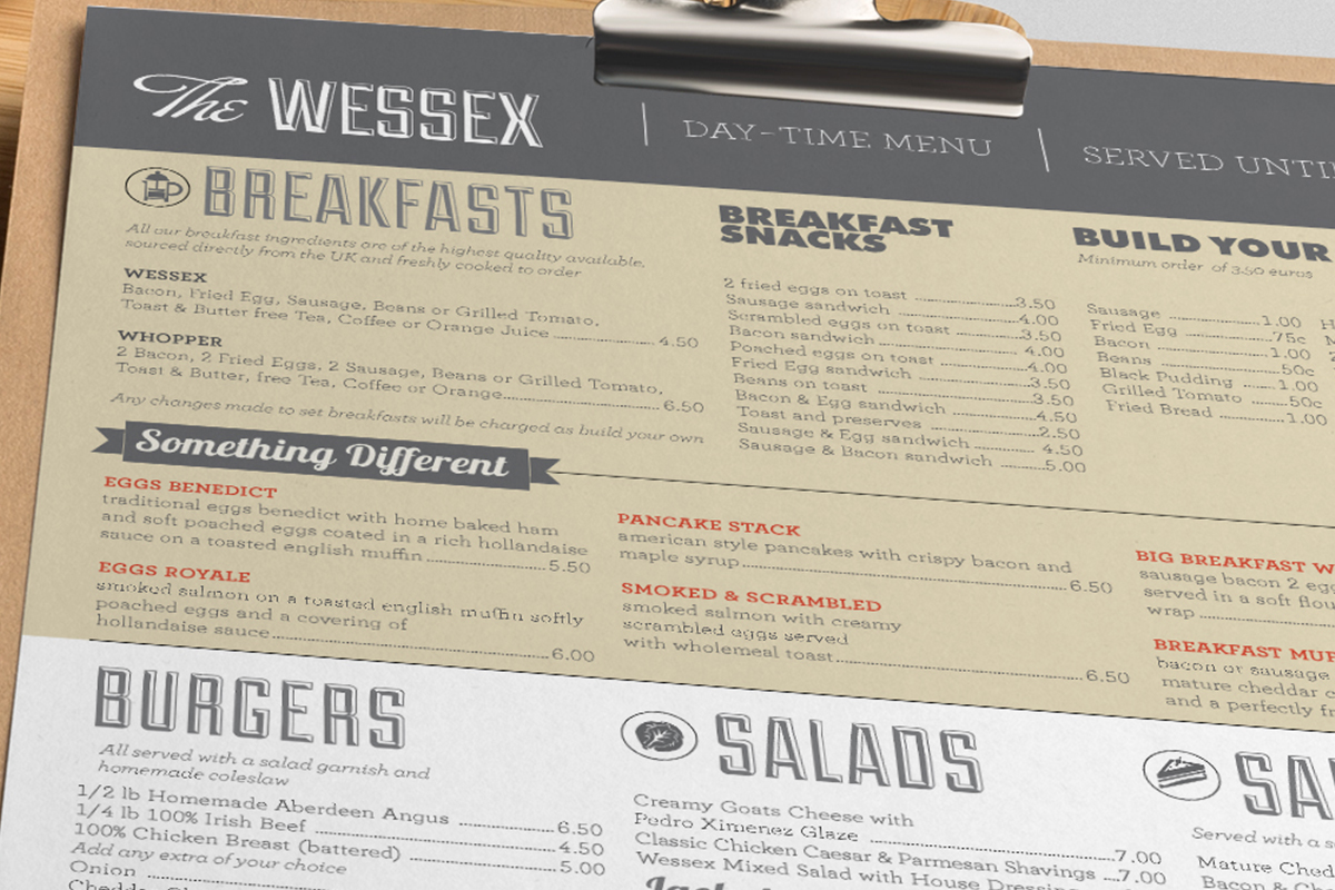 Menu Design by Image Solutions for The Wessex Bar | Design #13614106
