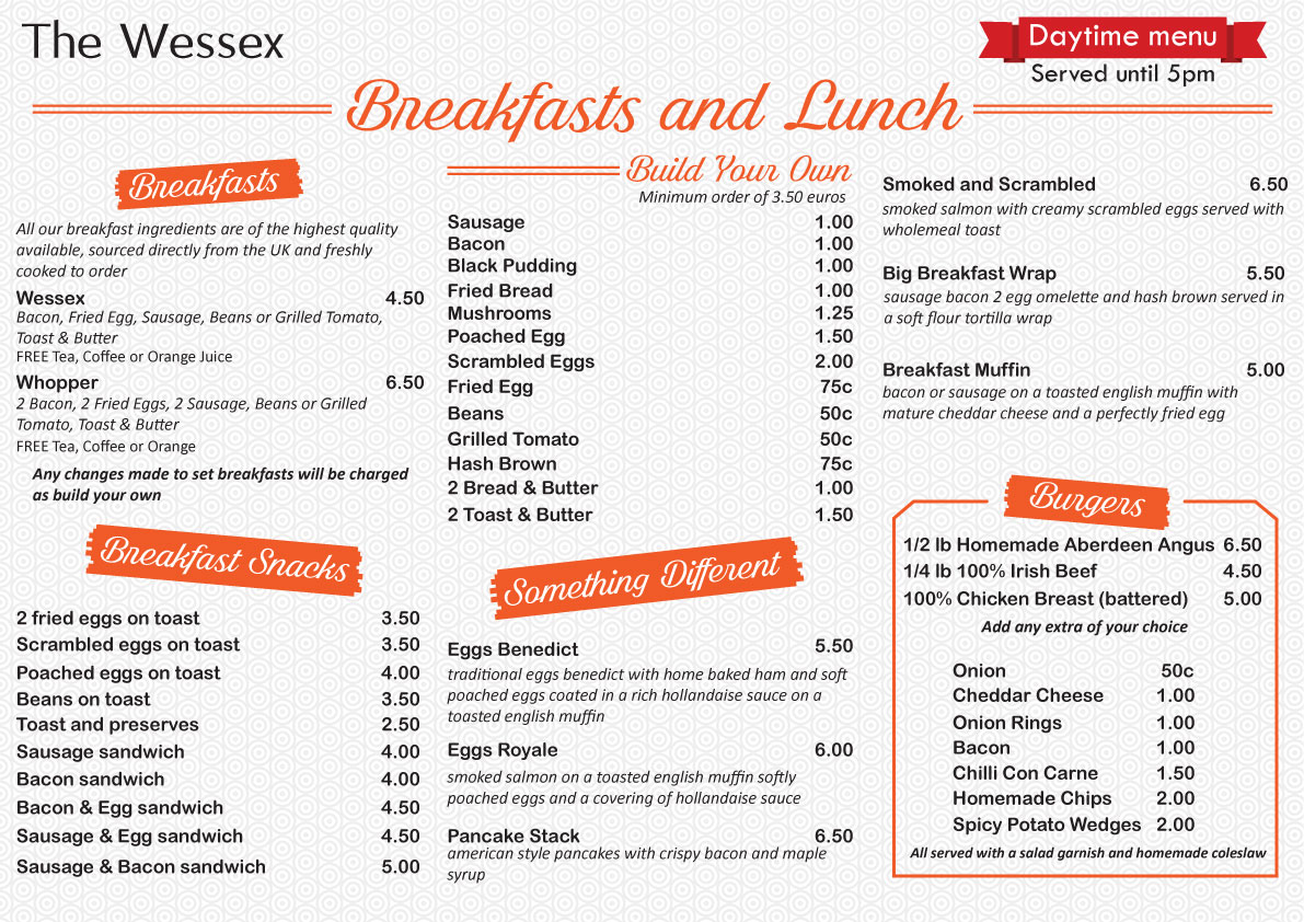 Menu Design by Parul for The Wessex Bar | Design #13593152