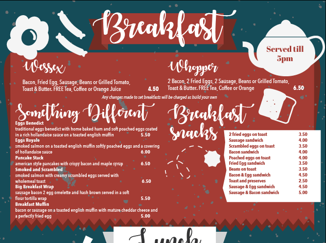 Menu Design by Hermitage Creative for The Wessex Bar | Design #13594853