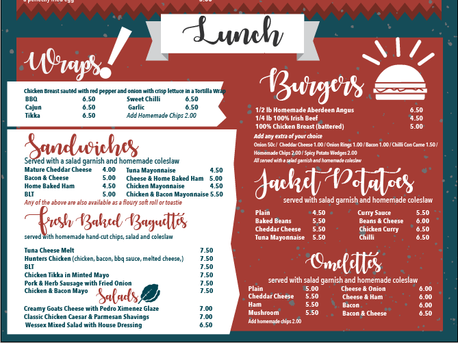 Menu Design by Hermitage Creative for The Wessex Bar | Design #13594854