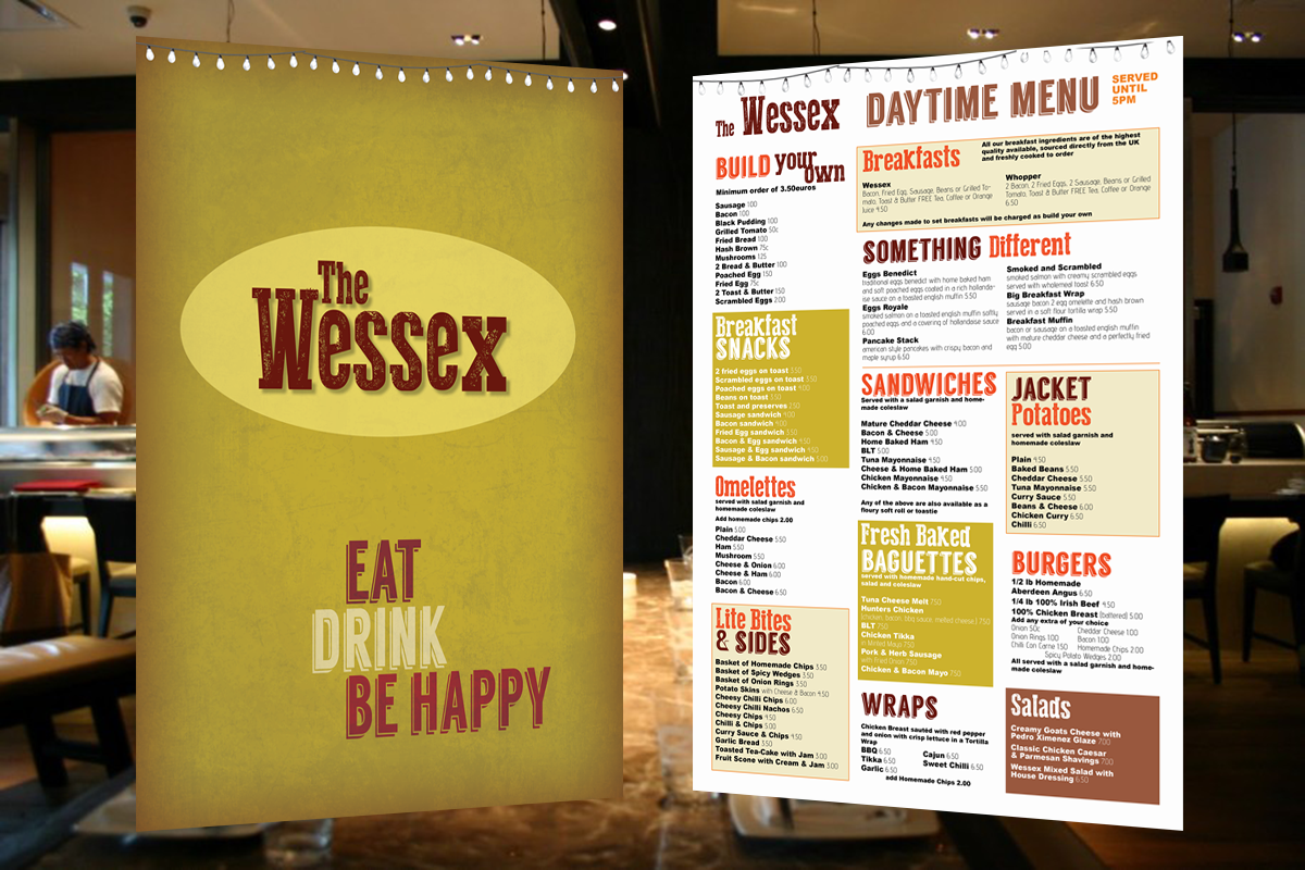 Menu Design by iD_intelligentDesign for The Wessex Bar | Design #13588919
