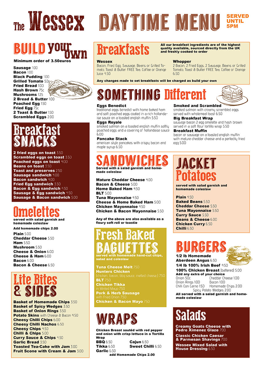 Menu Design by iD_intelligentDesign for The Wessex Bar | Design #13630568