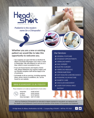 Diseño de Flyer por Alexandar para Head & Short Podiatrists Limited | Diseño: #13569661