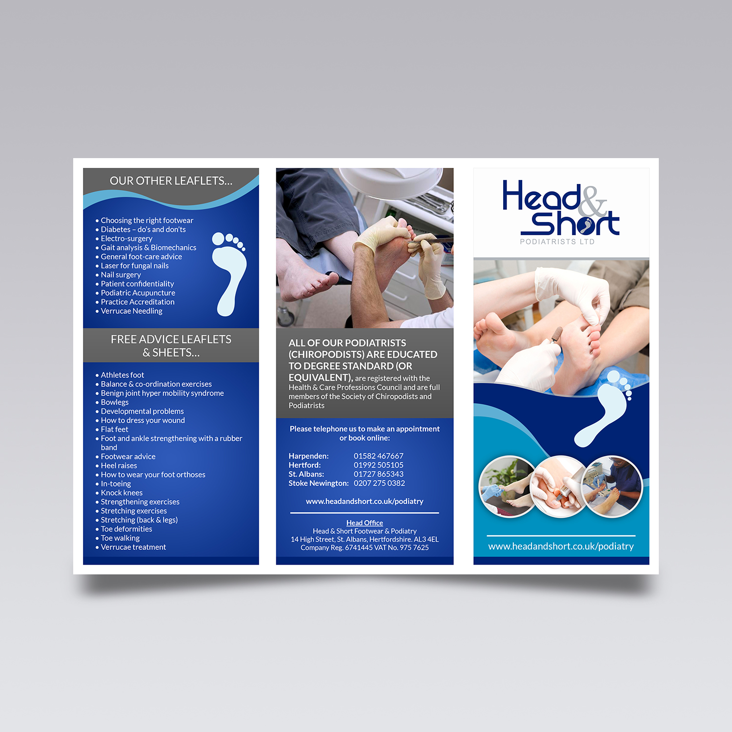 Diseño de Flyer por VEGA-Designs para Head & Short Podiatrists Limited | Diseño #13563252