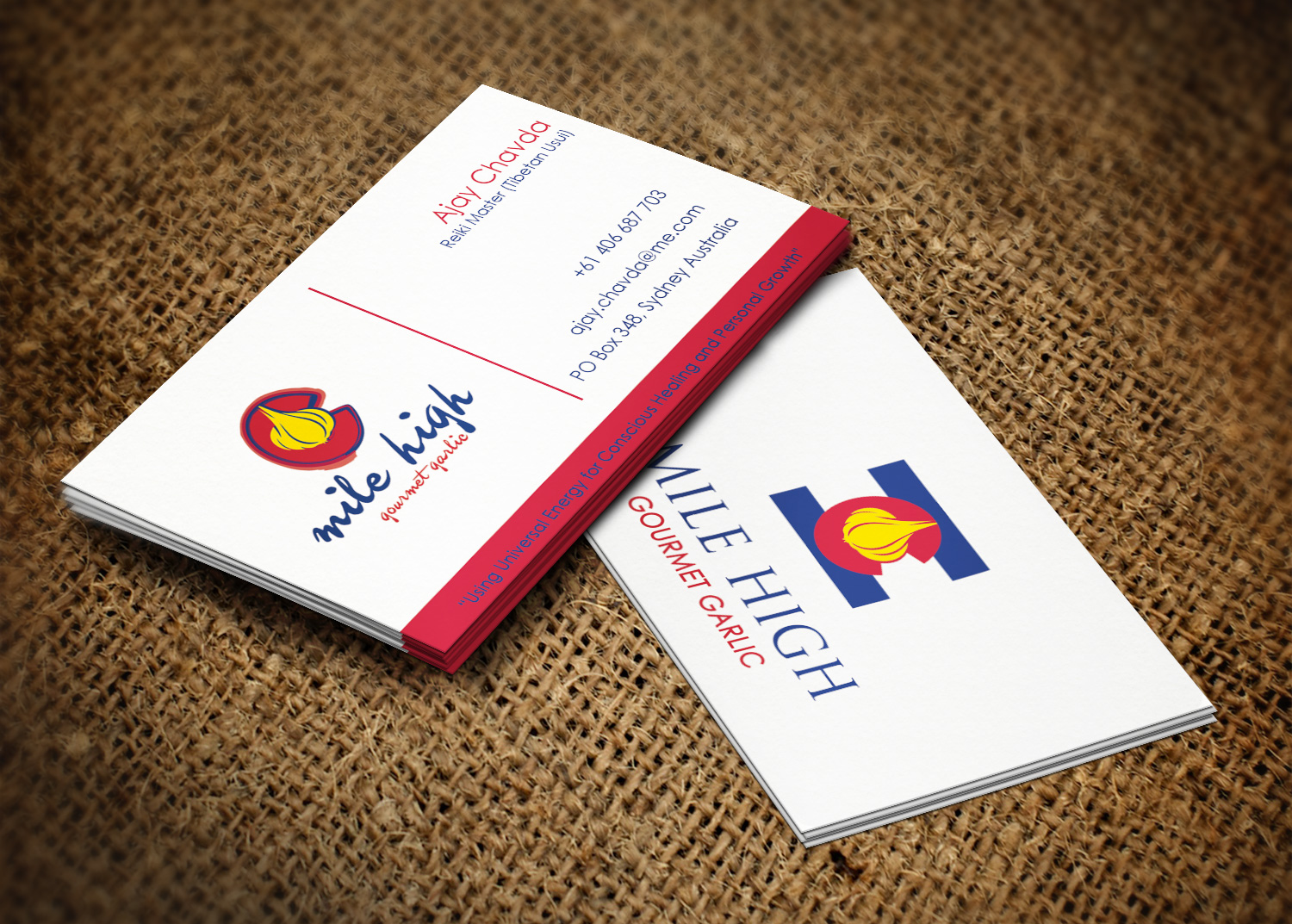 Business Card Design by Pixi Dust for Mile High Gourmet Garlic,LLC | Design #13648824