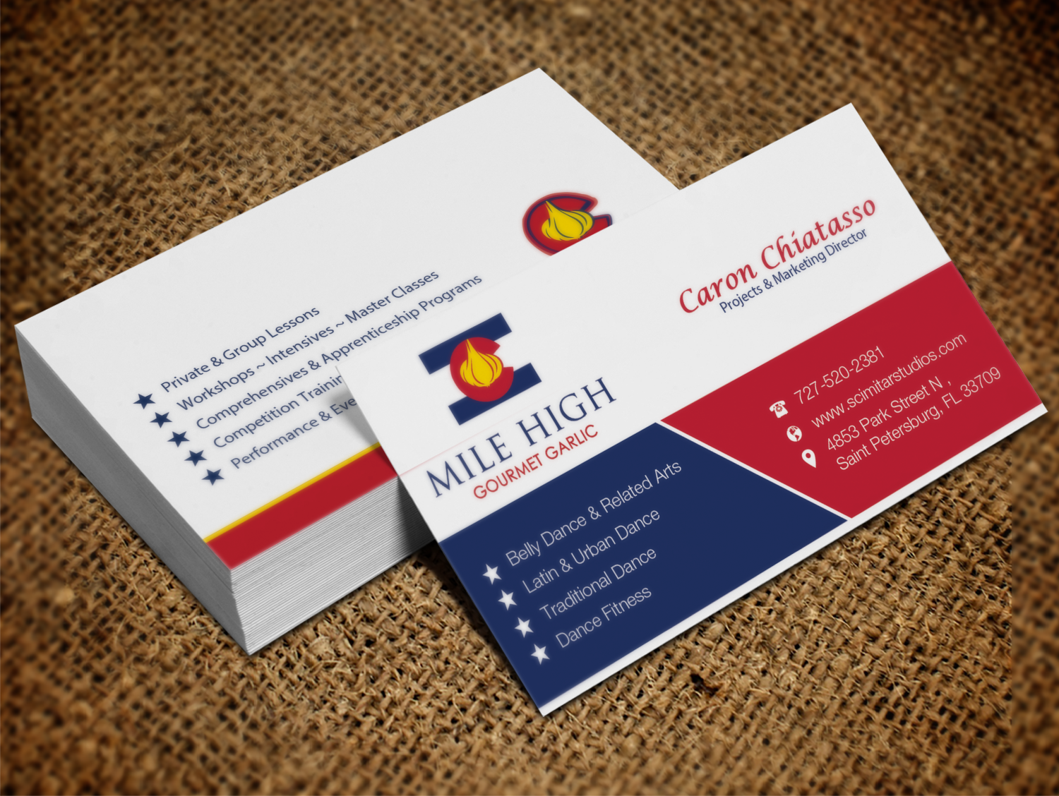 Business Card Design by Pixi Dust for Mile High Gourmet Garlic,LLC | Design #13648828