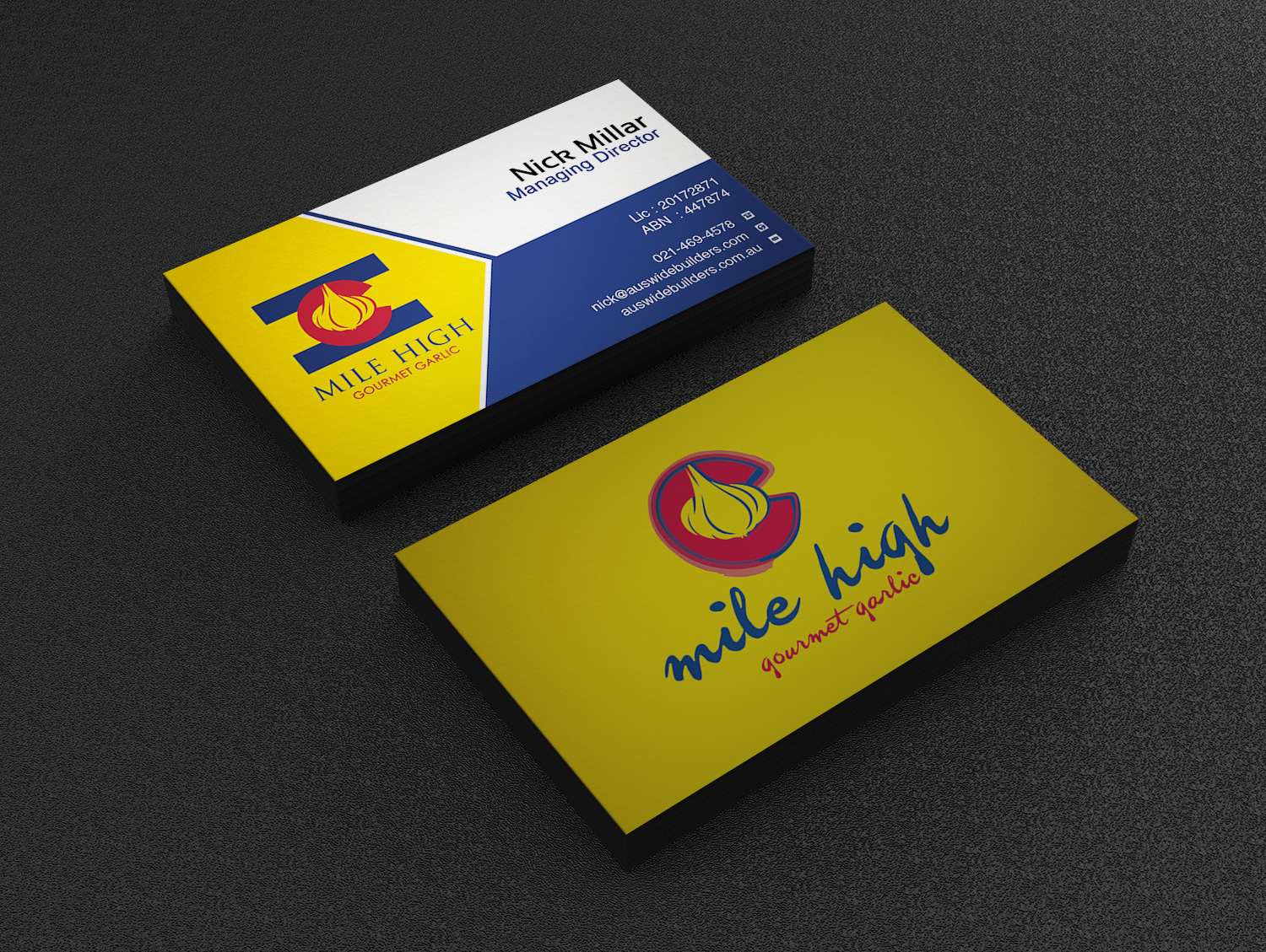Business Card Design by Pixi Dust for Mile High Gourmet Garlic,LLC | Design #13648830